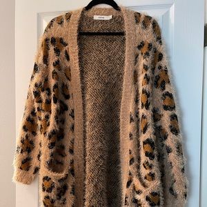 Fuzzy Cheetah Long Cardigan - Size S